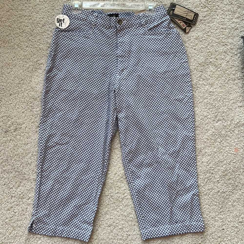 Lee Blue Gingham Checkered Stretch Mid-Calf Capri (size 12)